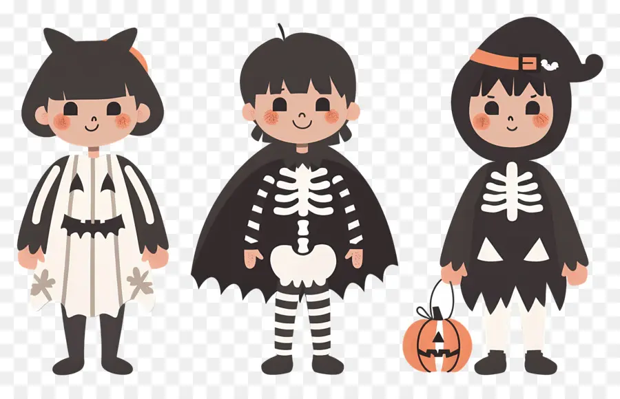 Enfants D'halloween，Enfants En Costumes De Squelette PNG