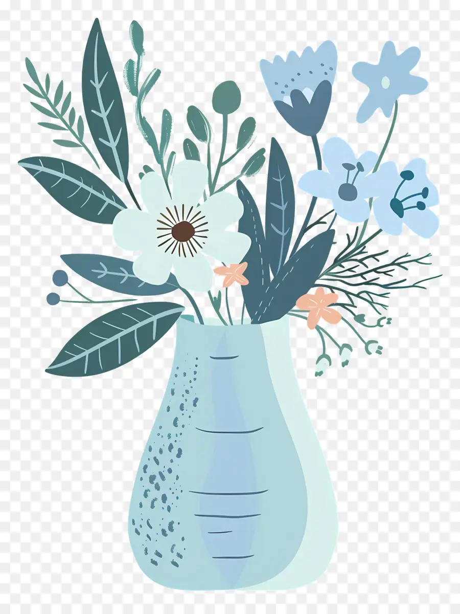 Fleurs Dans Un Vase，Vase Bleu Avec Des Fleurs PNG