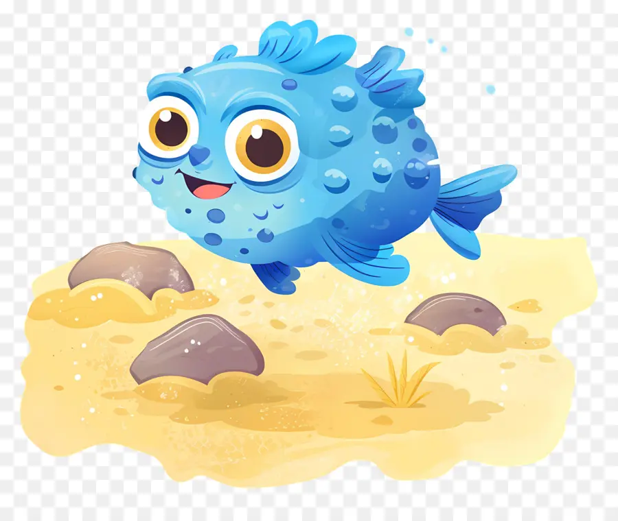 Poisson Globe Mignon，Poisson De Dessin Animé Bleu PNG