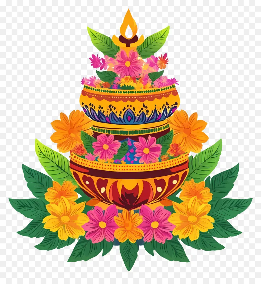 Bathukamma，Pots De Fleurs Décoratifs PNG