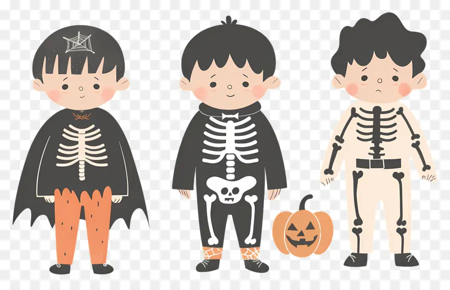 Enfants D'halloween，Enfants En Costumes De Squelette PNG