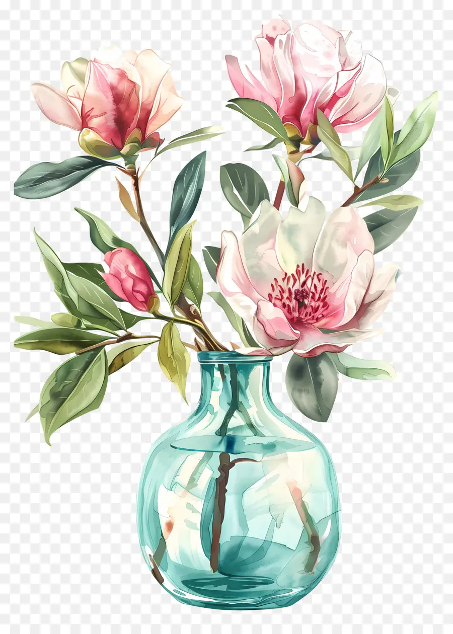 Fleurs Dans Un Vase，Fleurs Roses Dans Un Vase PNG