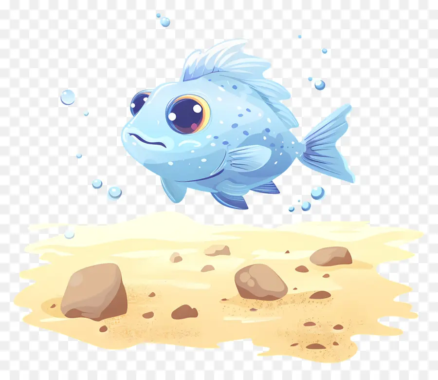 Poisson Globe Mignon，Poisson De Dessin Animé Bleu PNG