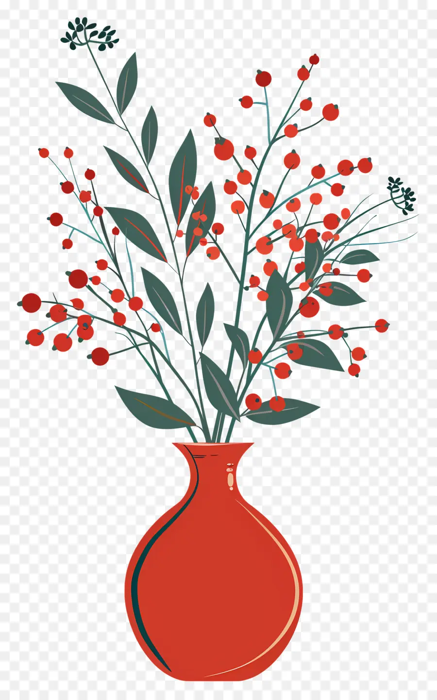 Fleurs Dans Un Vase，Branches De Baies PNG