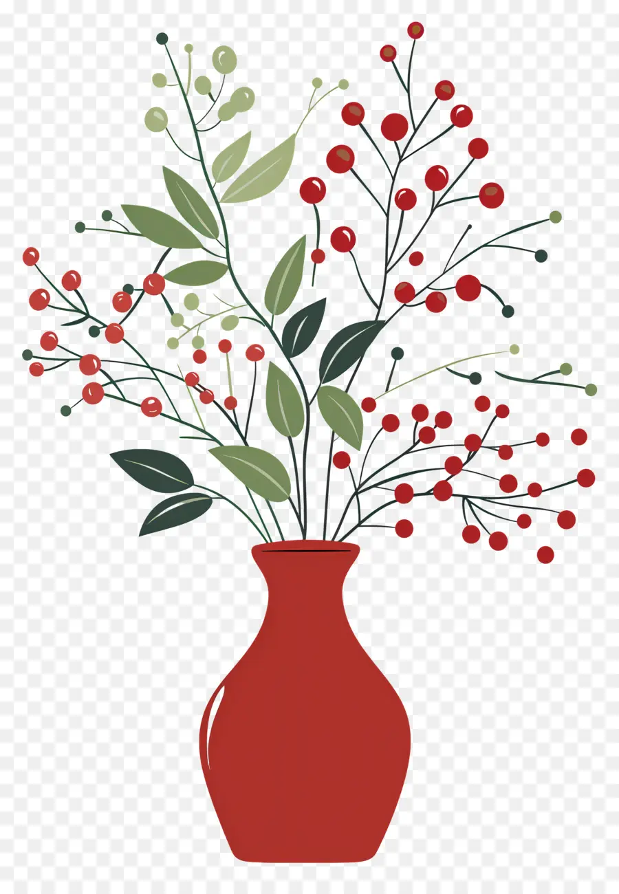 Fleurs Dans Un Vase，Branches De Baies PNG