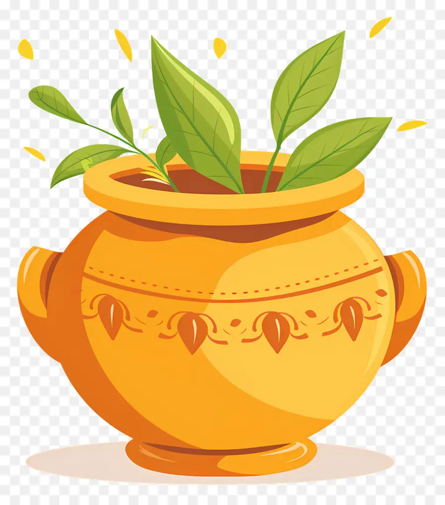 Pot Indien，Pot Jaune Avec Plante PNG