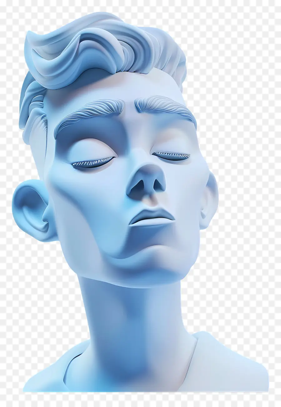 Visage D'homme，Sculpture Bleue PNG