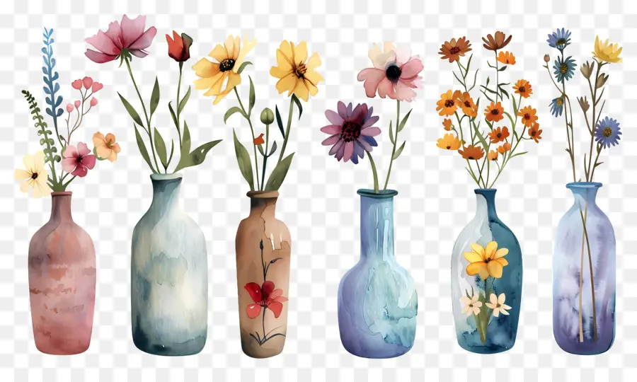 Fleurs Dans Un Vase，Vases à Fleurs Colorés PNG