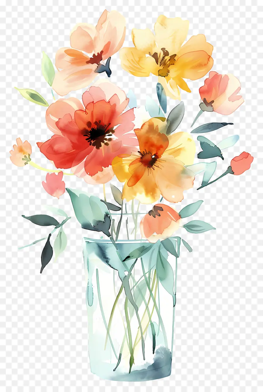 Fleurs Dans Un Vase，Fleurs Aquarelles PNG