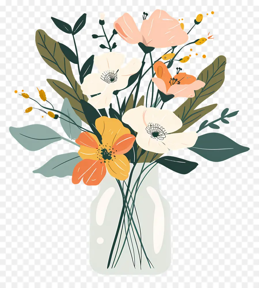 Fleurs Dans Un Vase，Fleurs Colorées PNG