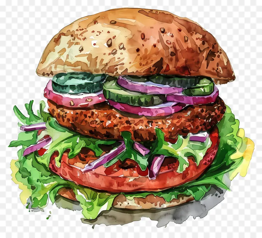 Burger Aquarelle，Hamburger PNG