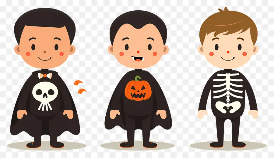 Enfants D'halloween，Enfants En Costumes De Squelette PNG