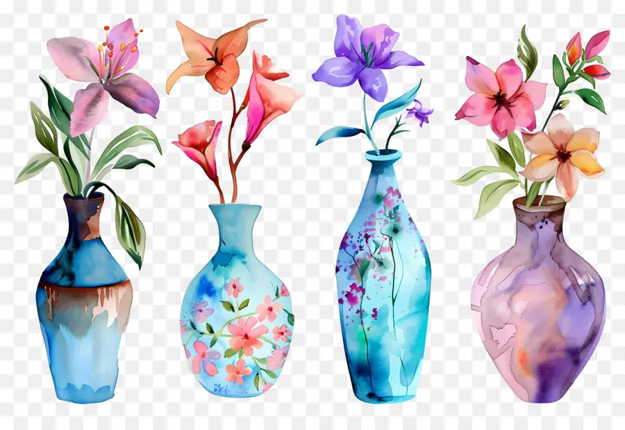 Fleurs Dans Un Vase，Vases à Fleurs Colorés PNG