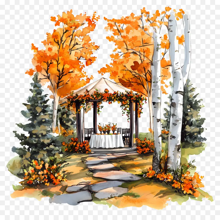 Mariage D'automne En Plein Air，Gazebo D'automne PNG