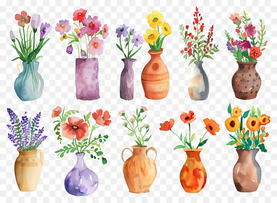 Fleurs Dans Un Vase，Vases à Fleurs Colorés PNG