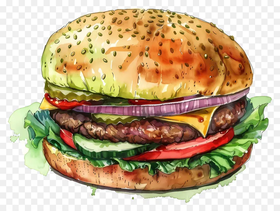 Burger Aquarelle，Cheeseburger PNG