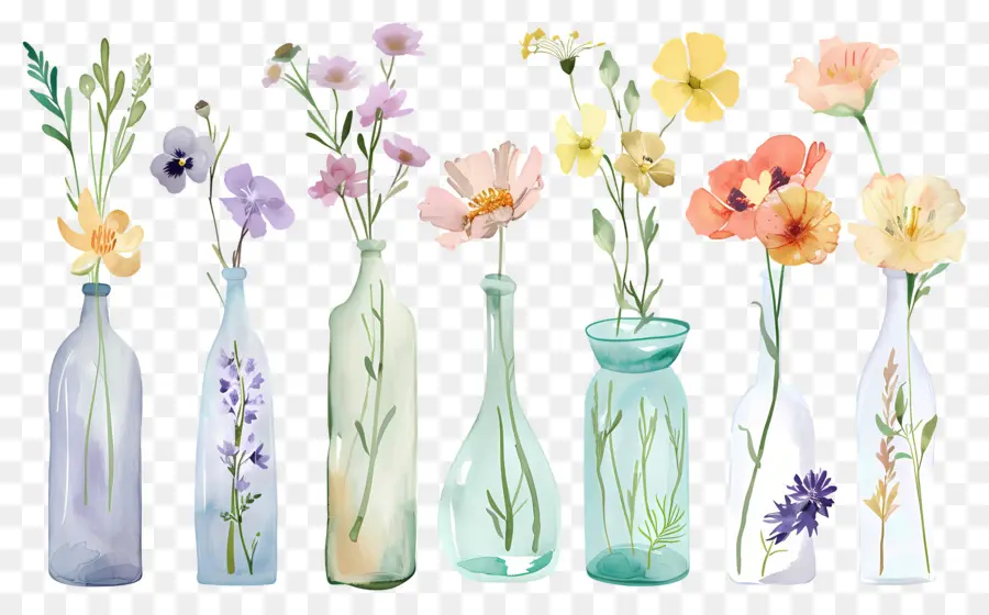 Fleurs Dans Un Vase，Vases à Fleurs Colorés PNG