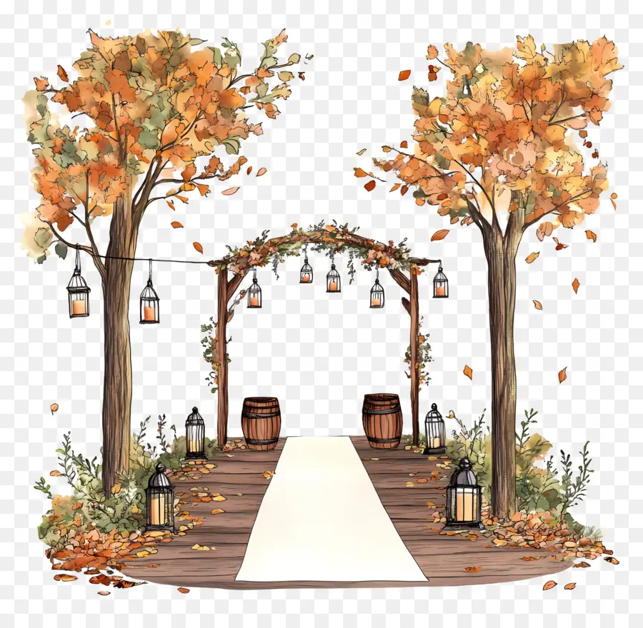 Mariage D'automne En Plein Air，Arche De Mariage D'automne PNG