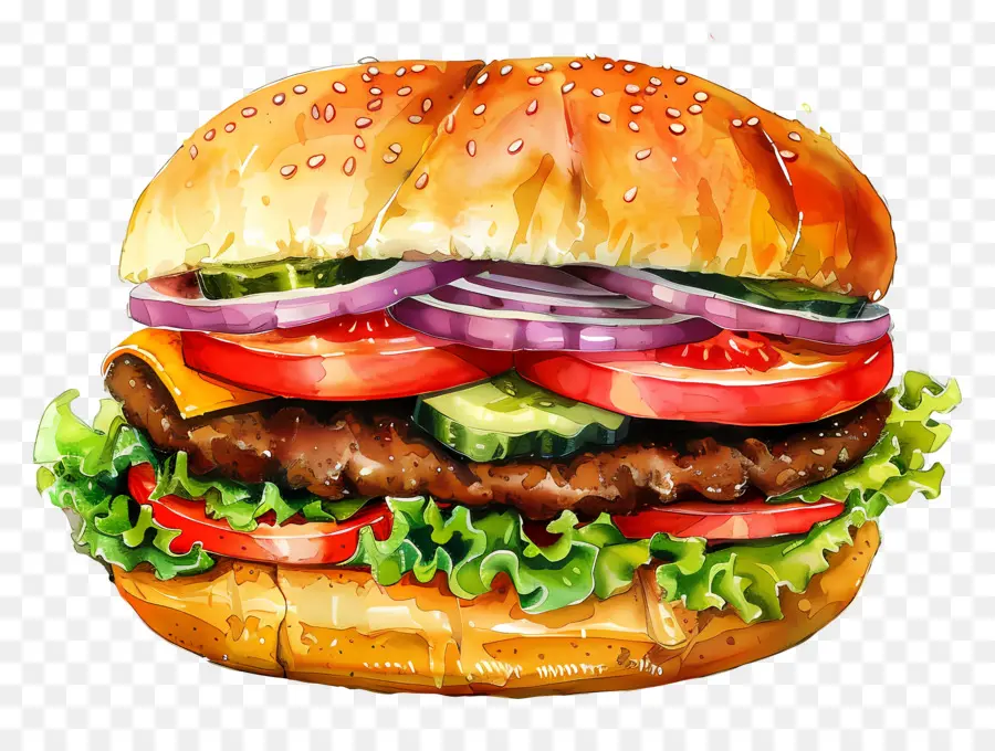 Burger Aquarelle，Hamburger PNG