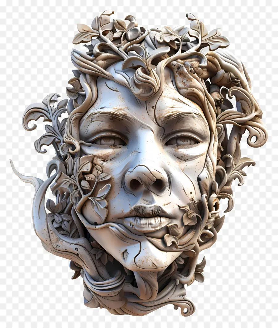 Visage D'homme，Sculpture De Visage Floral PNG