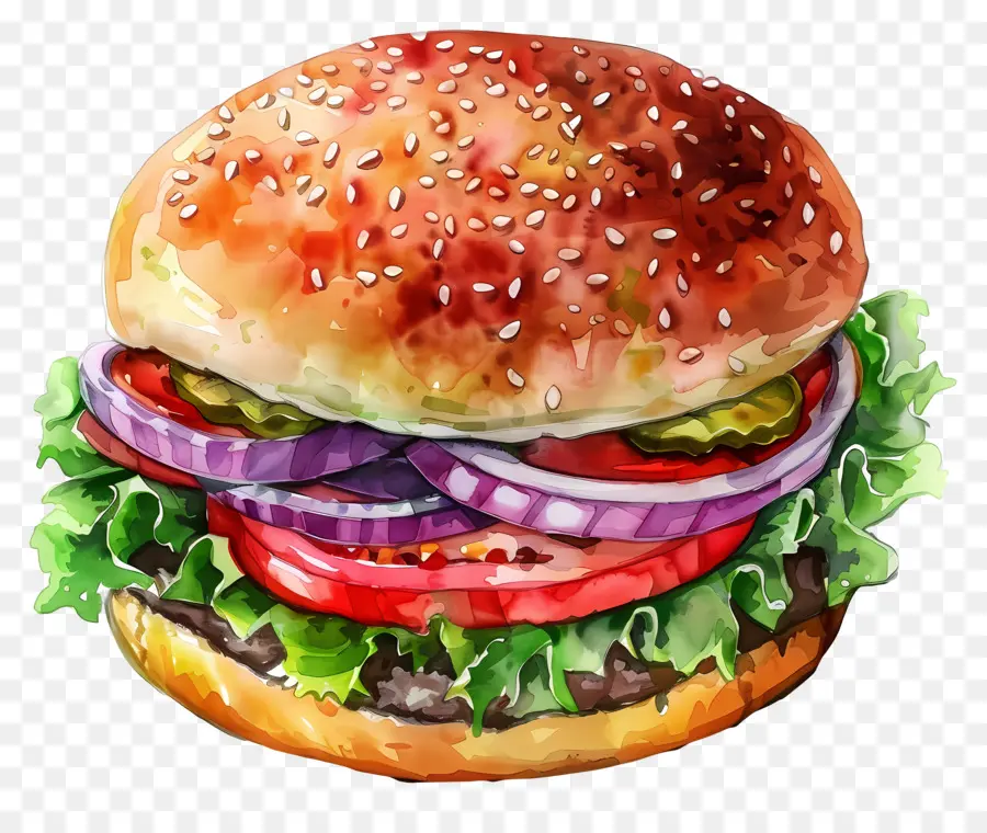 Burger Aquarelle，Hamburger PNG