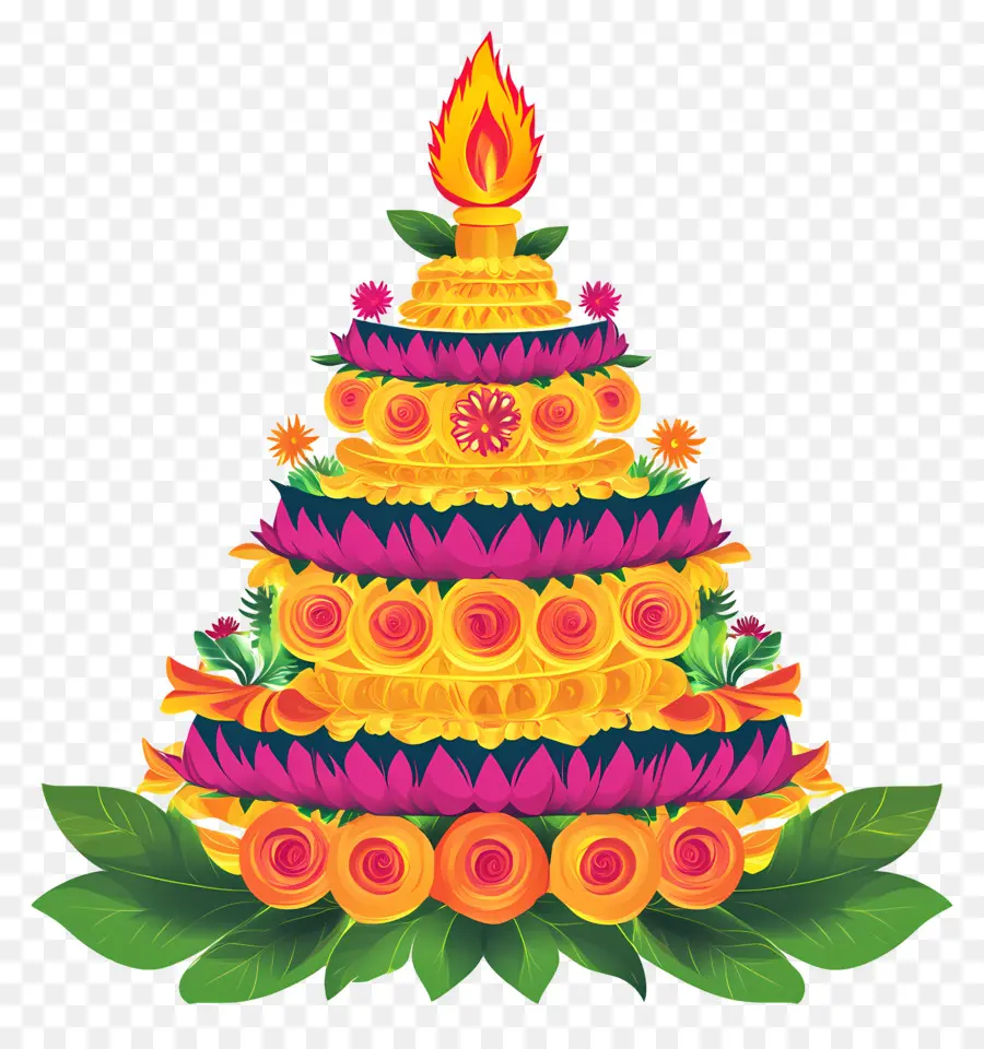 Bathukamma，Arrangement De Bougies Florales PNG