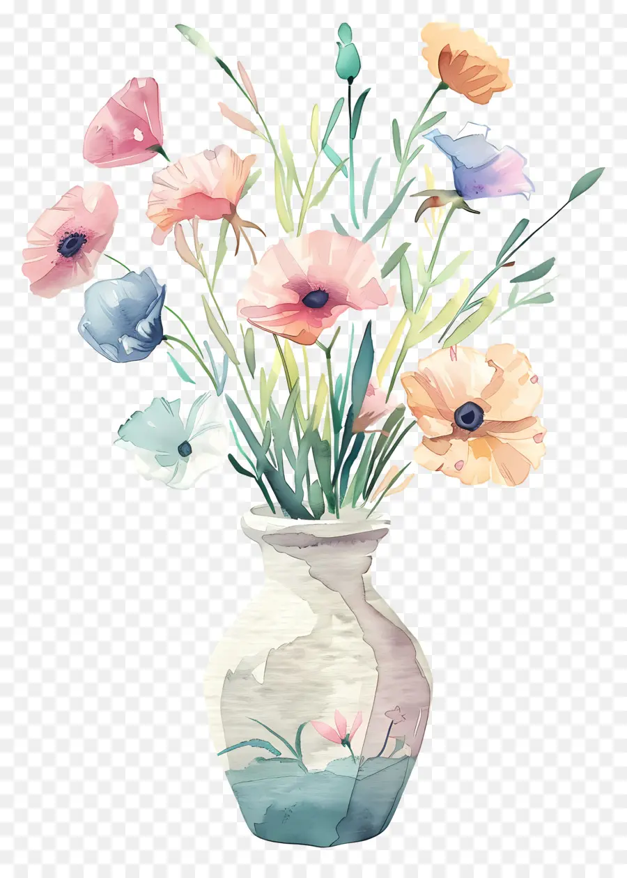 Fleurs Dans Un Vase，Fleurs Aquarelles PNG