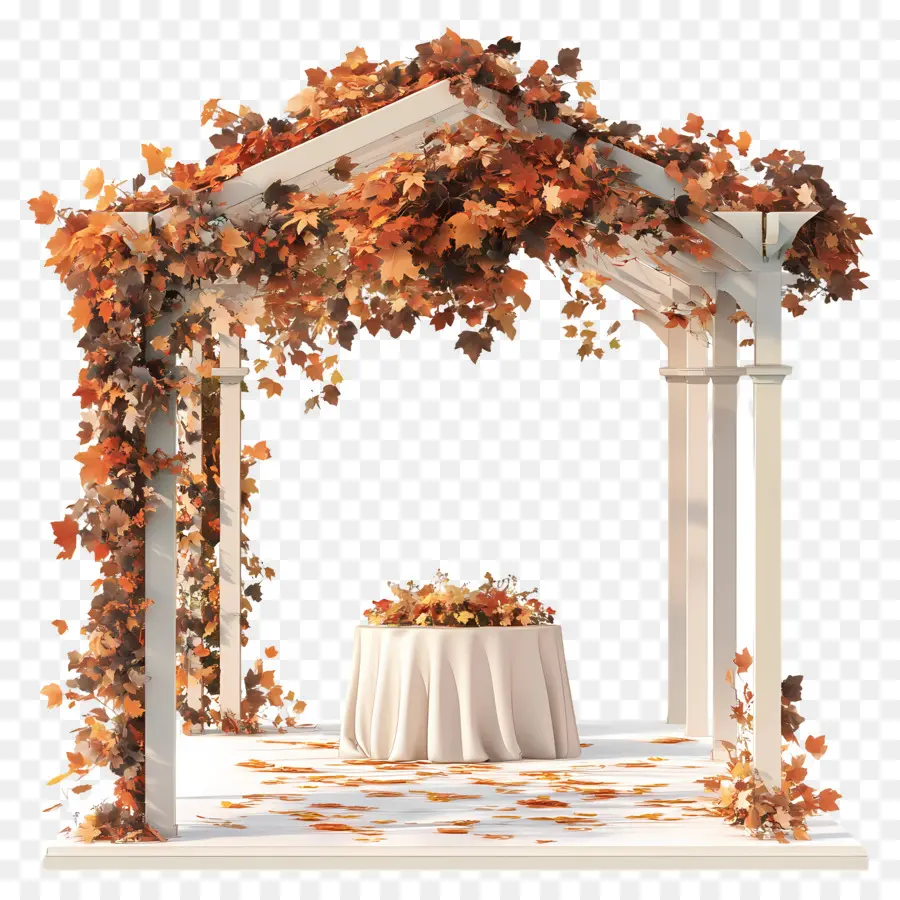 Mariage D'automne En Plein Air，Arc D'automne Avec Table PNG