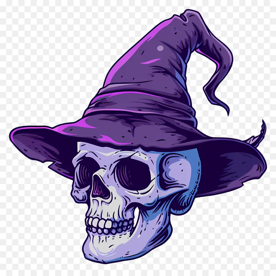 Casquette D'halloween，Crâne Avec Chapeau De Sorcière PNG