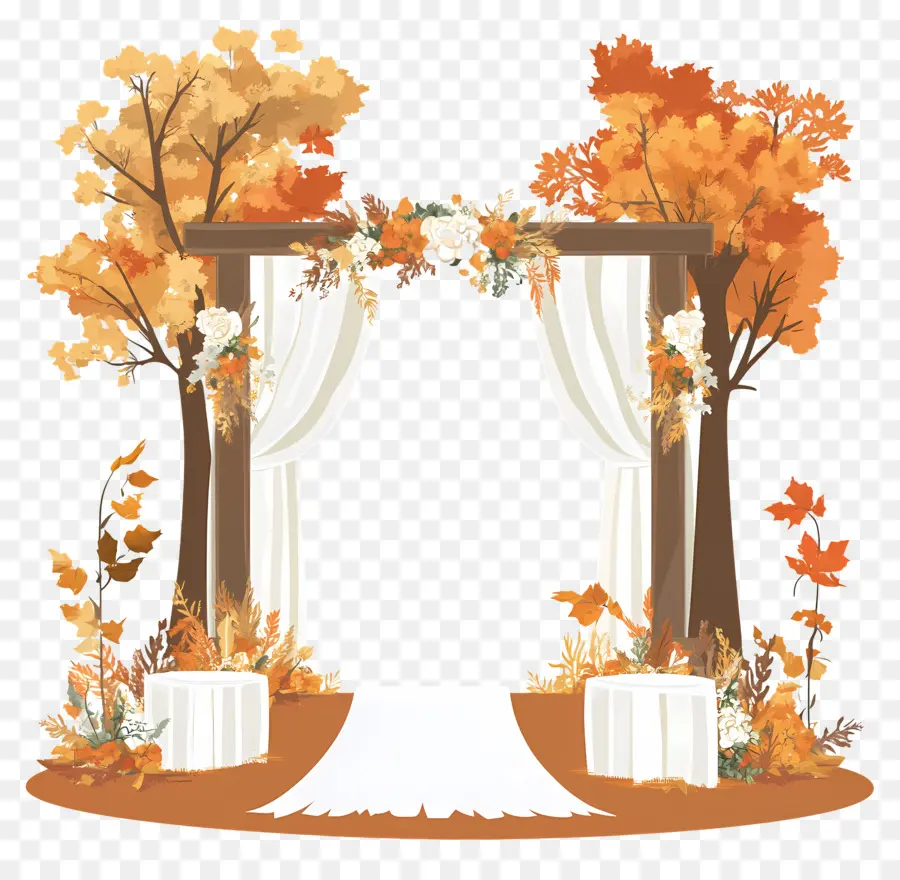 Mariage D'automne En Plein Air，Arche D'automne Avec Des Arbres PNG