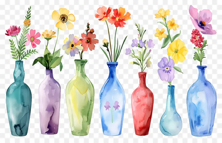 Fleurs Dans Un Vase，Vases à Fleurs Colorés PNG