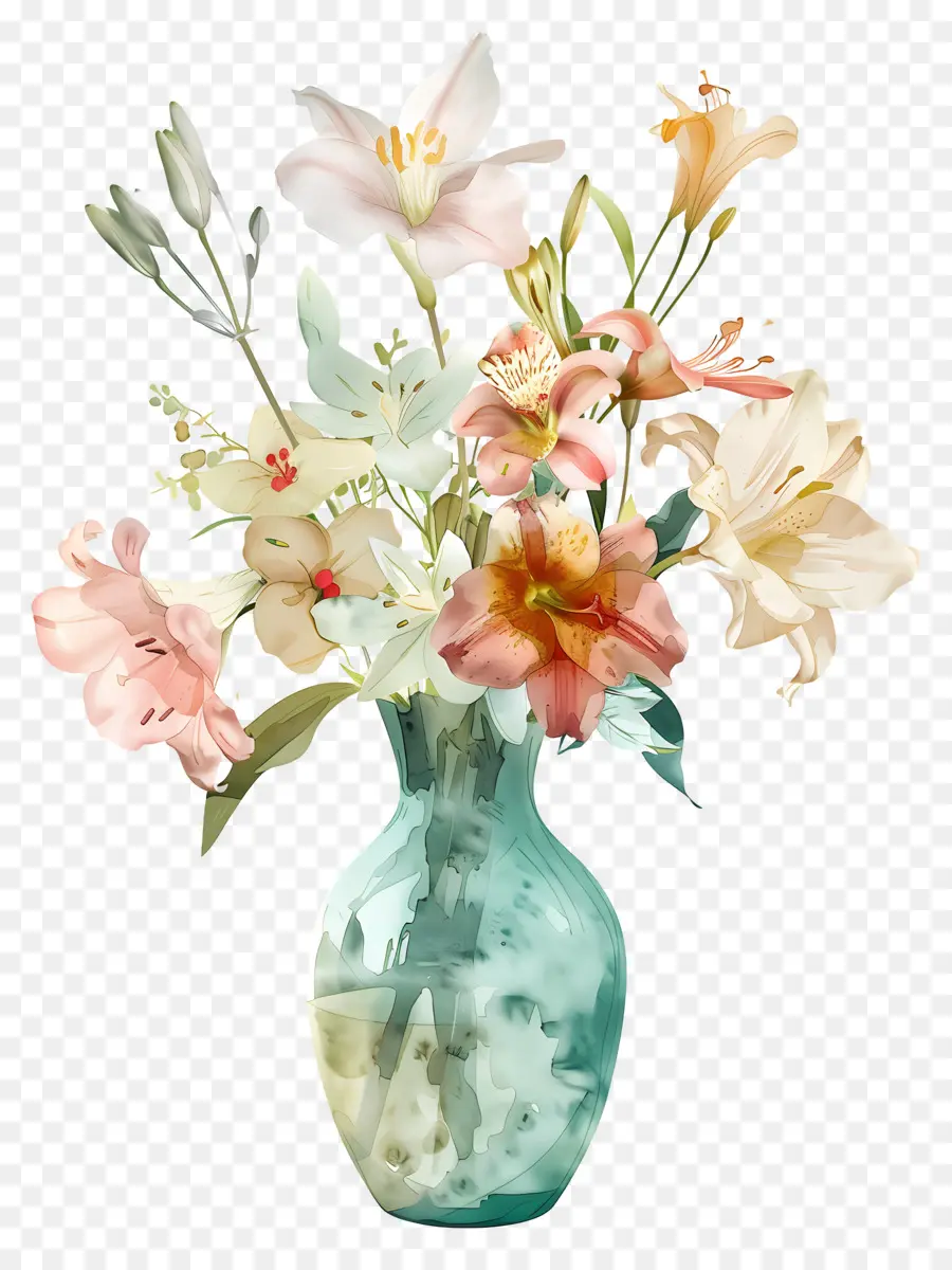 Fleurs Dans Un Vase，Fleurs Aquarelles PNG