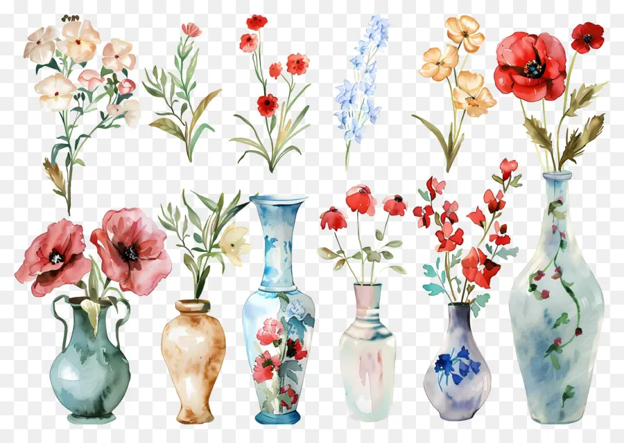 Fleurs Dans Un Vase，Vases à Fleurs Colorés PNG