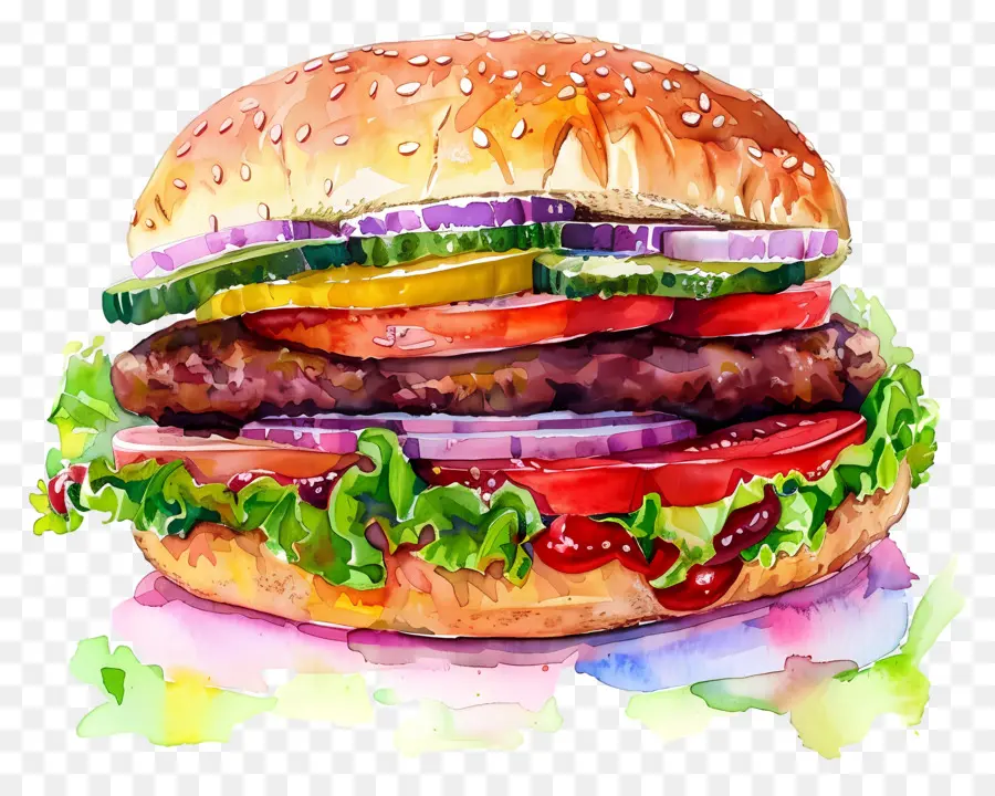 Burger Aquarelle，Cheeseburger PNG