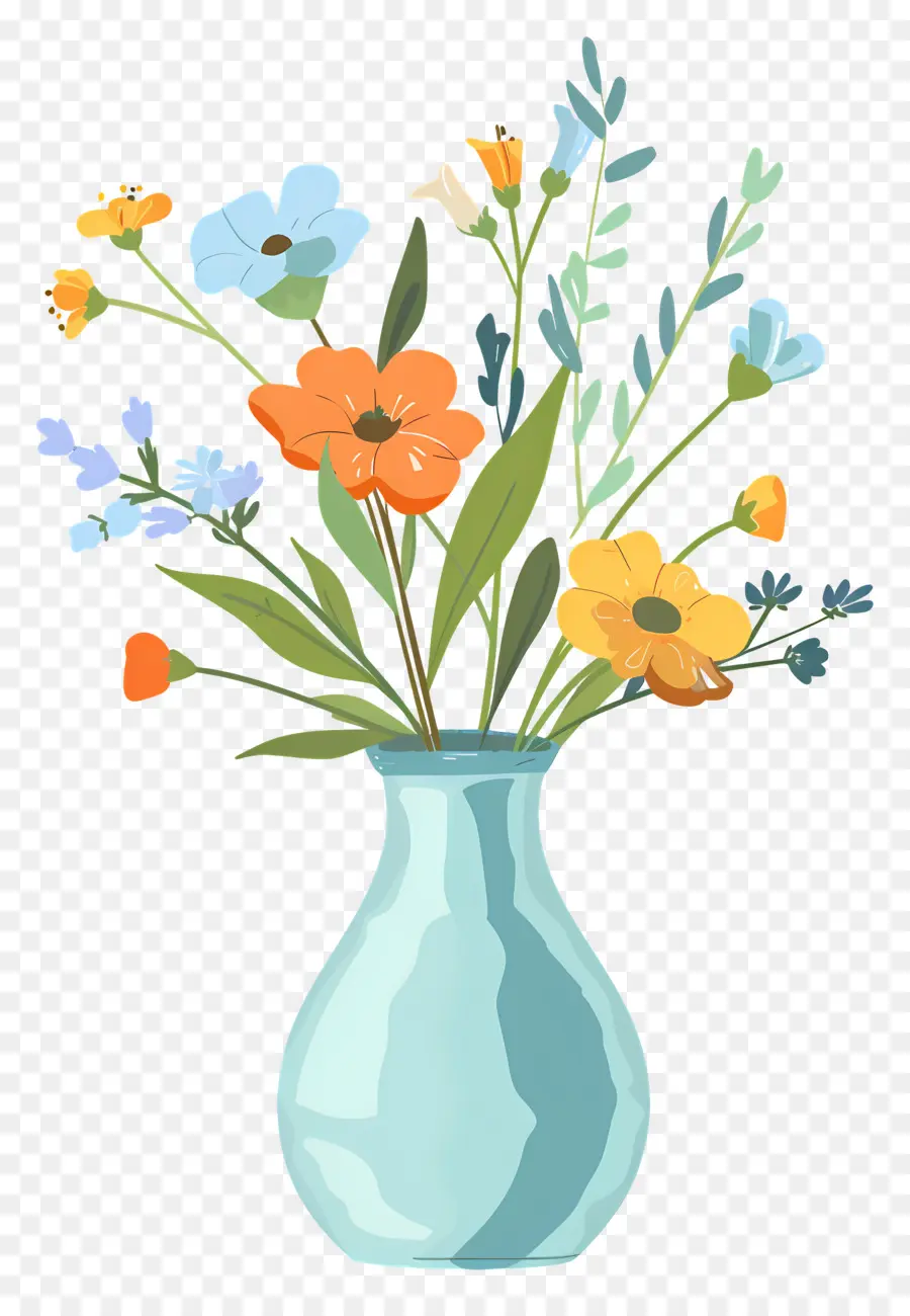 Fleurs Dans Un Vase，Vase Bleu Avec Des Fleurs PNG