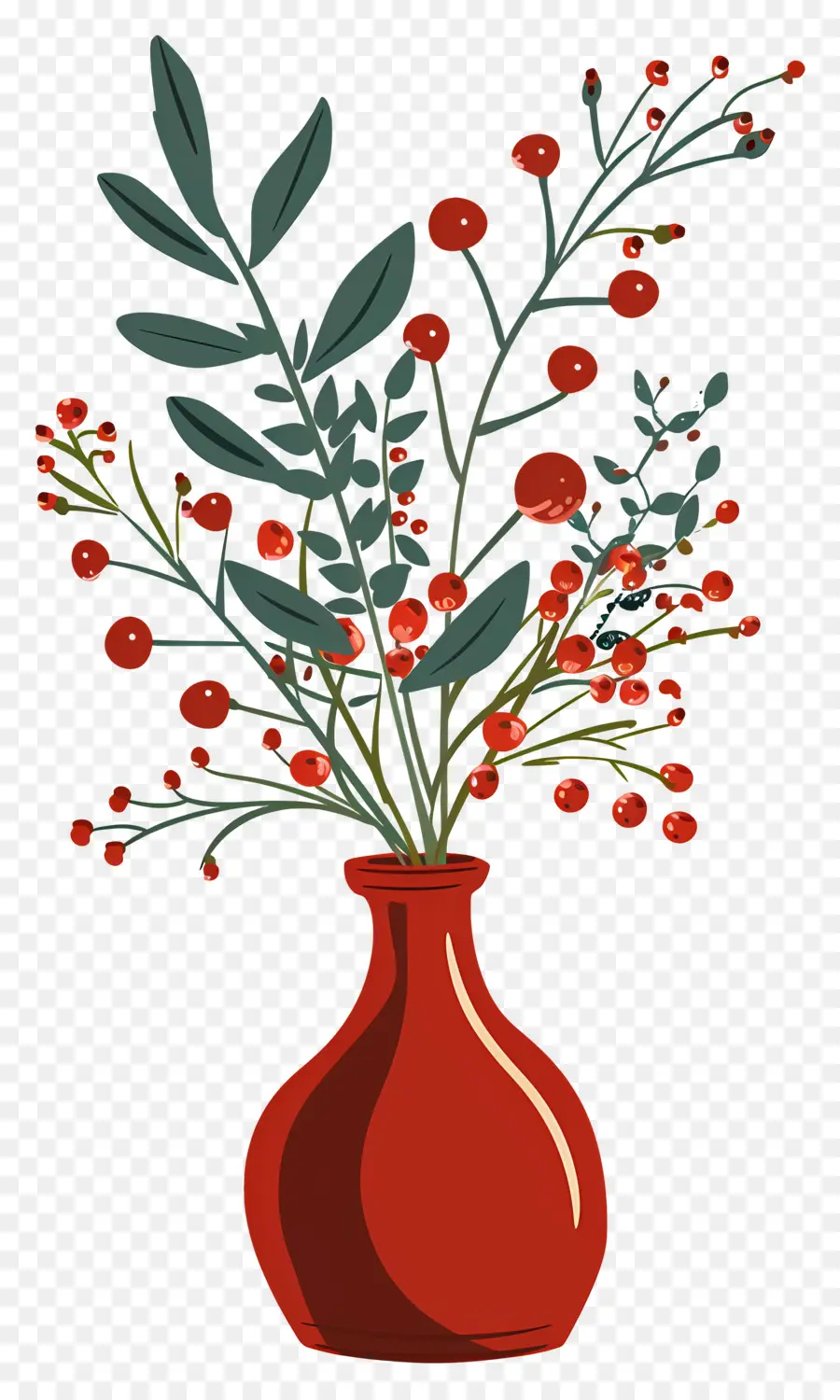 Fleurs Dans Un Vase，Branches De Baies PNG