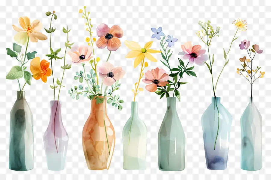 Fleurs Dans Un Vase，Vases à Fleurs Colorés PNG