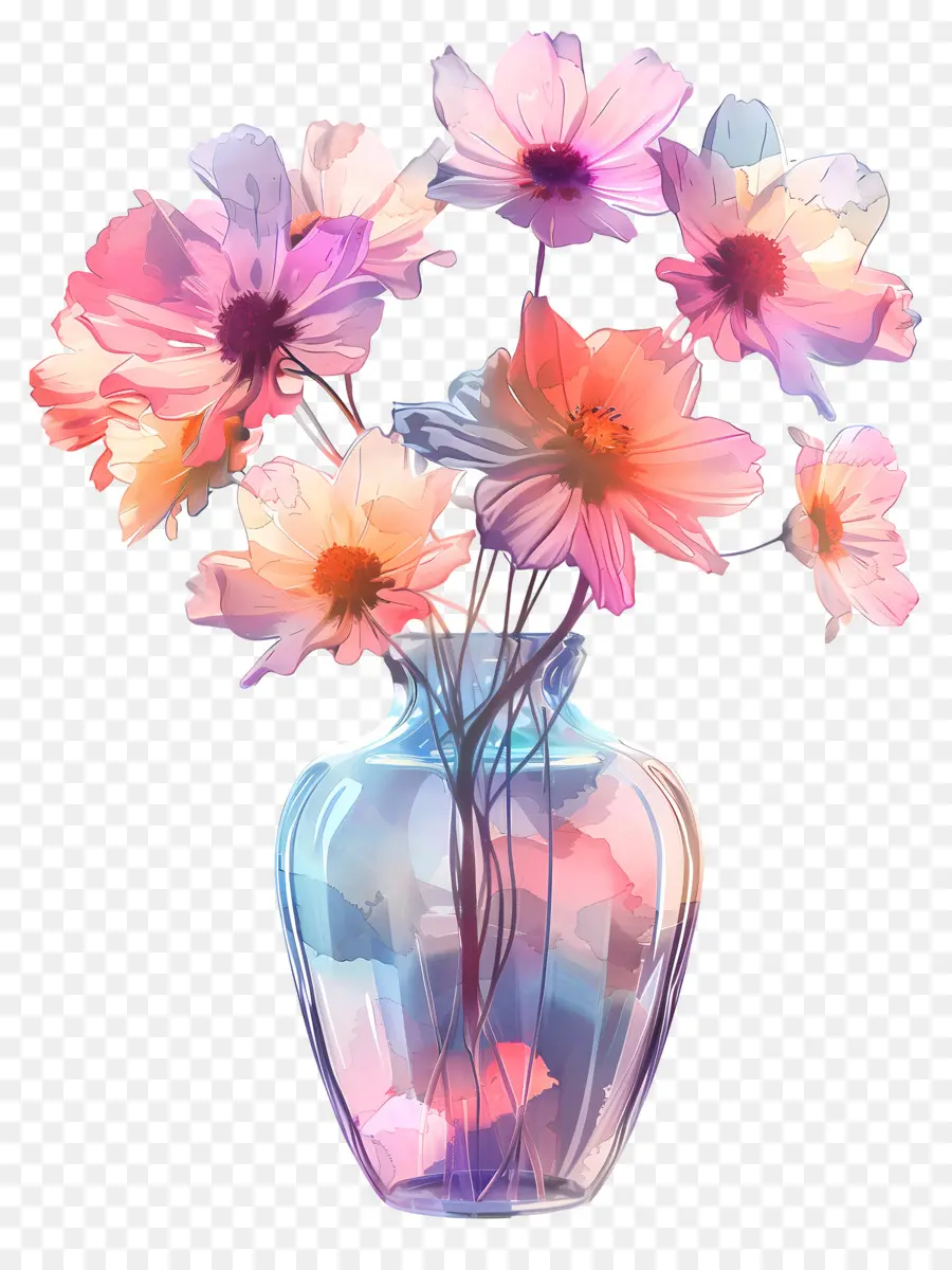 Fleurs Dans Un Vase，Fleurs Colorées Dans Un Vase PNG