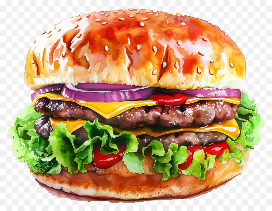 Burger Aquarelle，Hamburger PNG