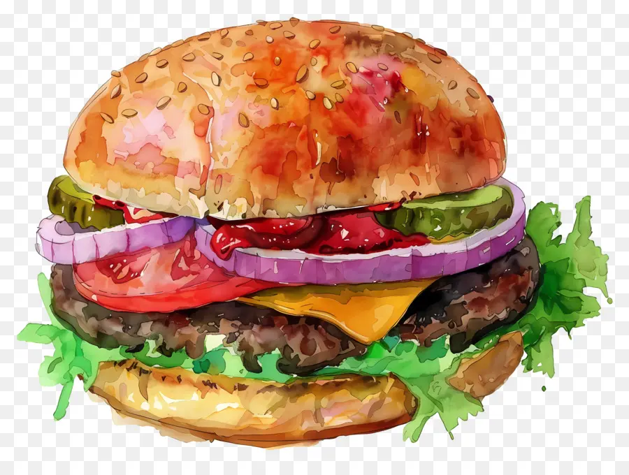 Burger Aquarelle，Sandwich PNG