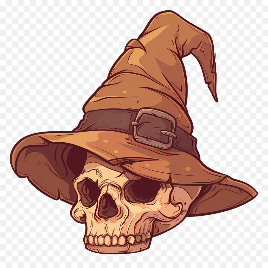 Casquette D'halloween，Crâne Avec Chapeau De Sorcière PNG