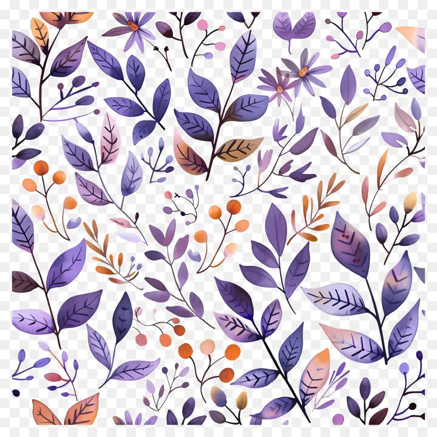 Modèle De Thanksgiving，Feuilles Violettes Et Oranges PNG