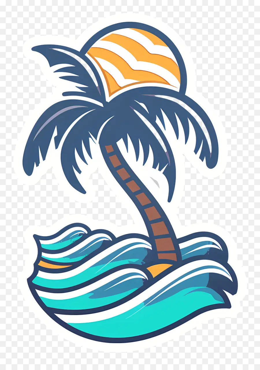 Logo De Plage，Palmier Et Vagues PNG