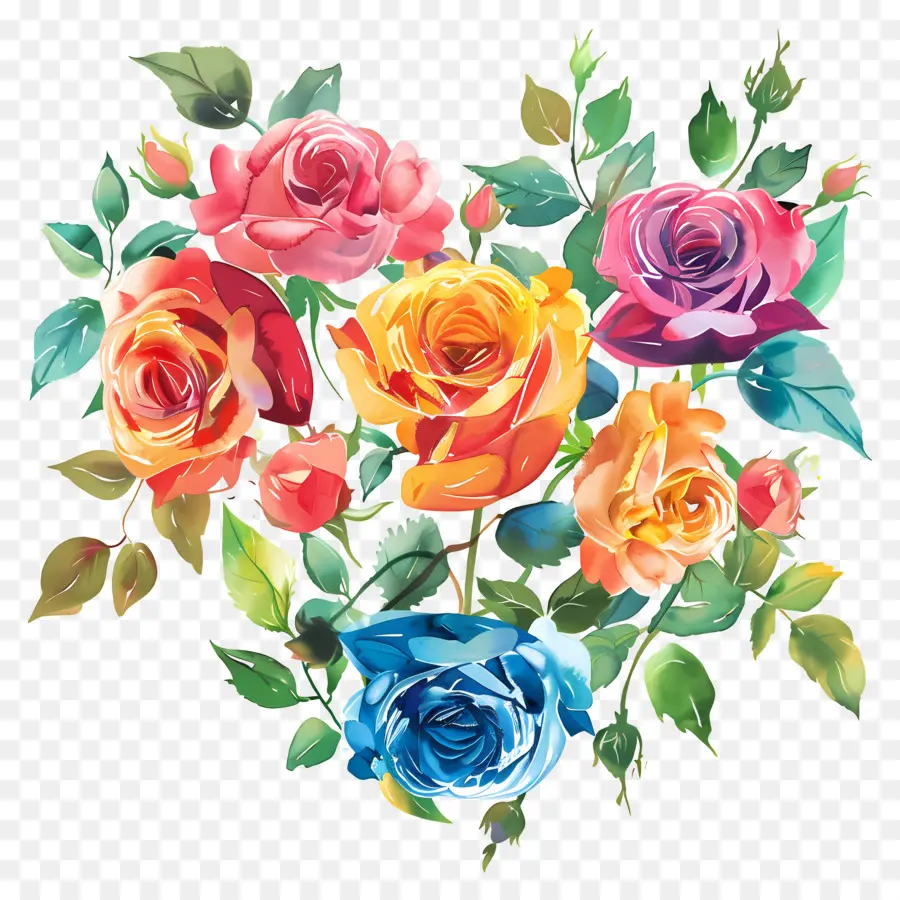 Fleur De Coeur，Roses Colorées PNG