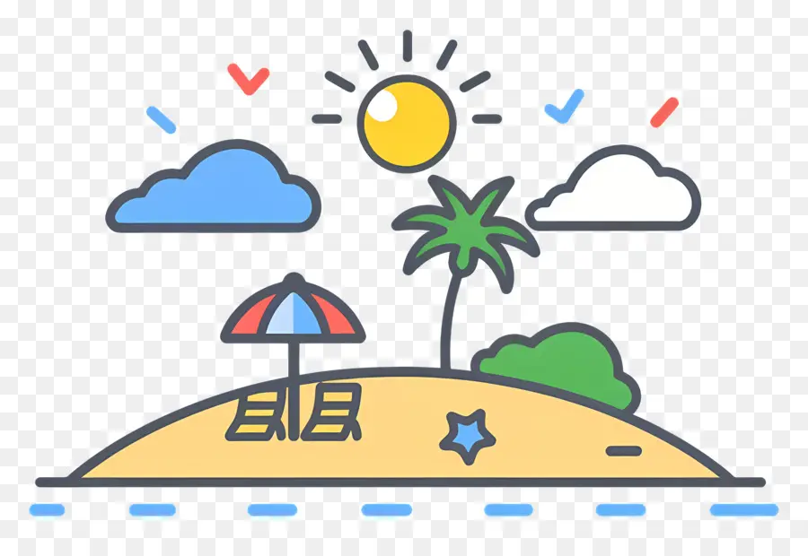 Logo De Plage，Plage Avec Parasol PNG