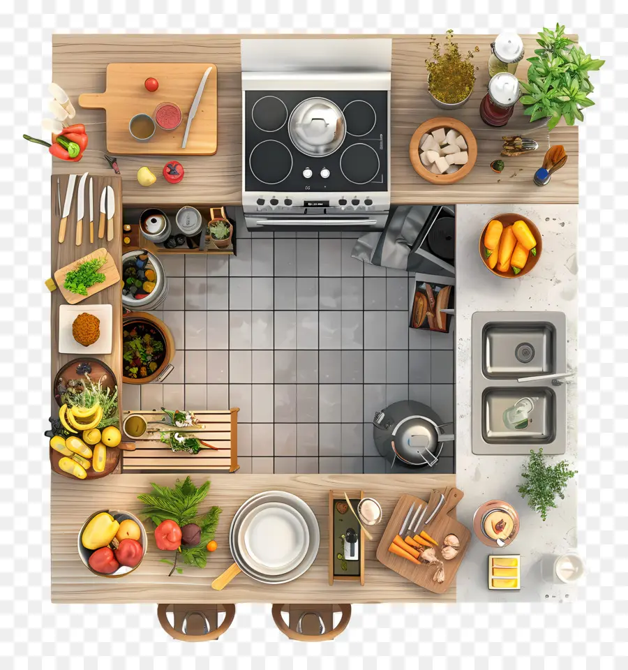 Vue De Dessus De La Cuisine，Cuisson PNG