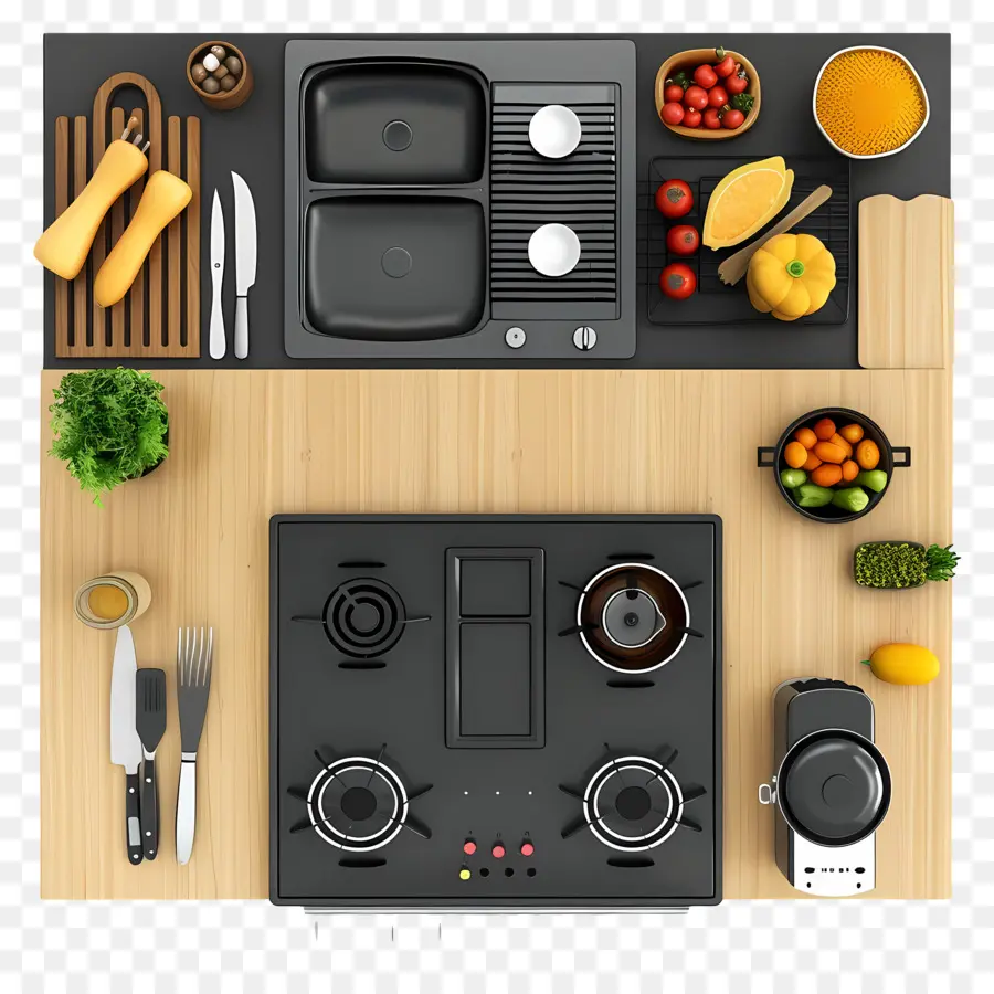 Vue De Dessus De La Cuisine，Configuration De La Cuisine PNG