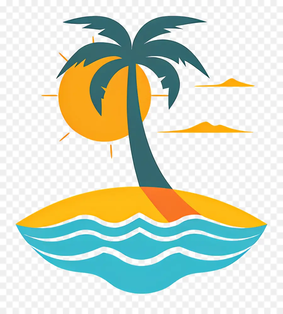 Logo De Plage，Île Avec Palmier PNG