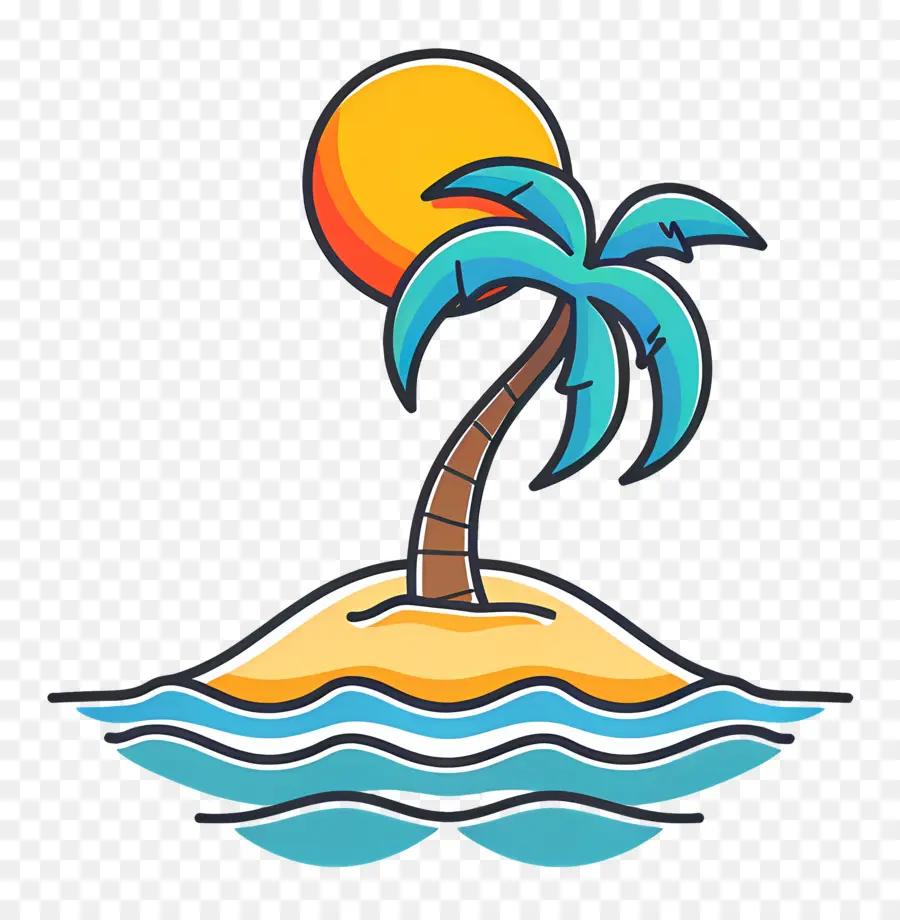 Logo De Plage，Île Avec Palmier PNG