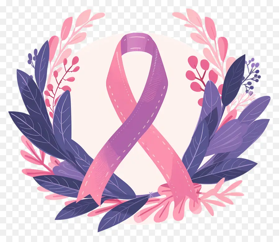 Sensibilisation Au Cancer Du Sein，Ruban Rose Et Violet PNG